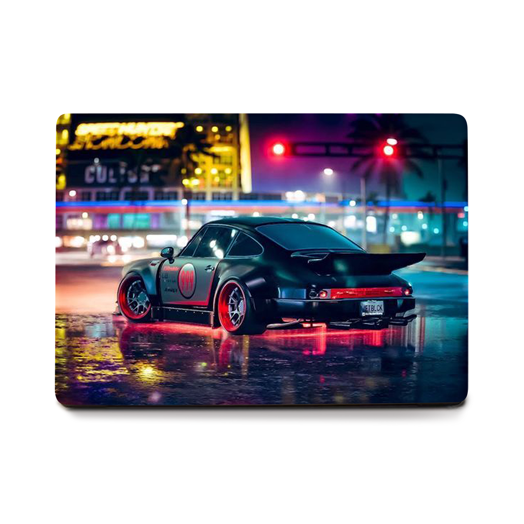 Porsche car on Rainy night printed Laptop skin